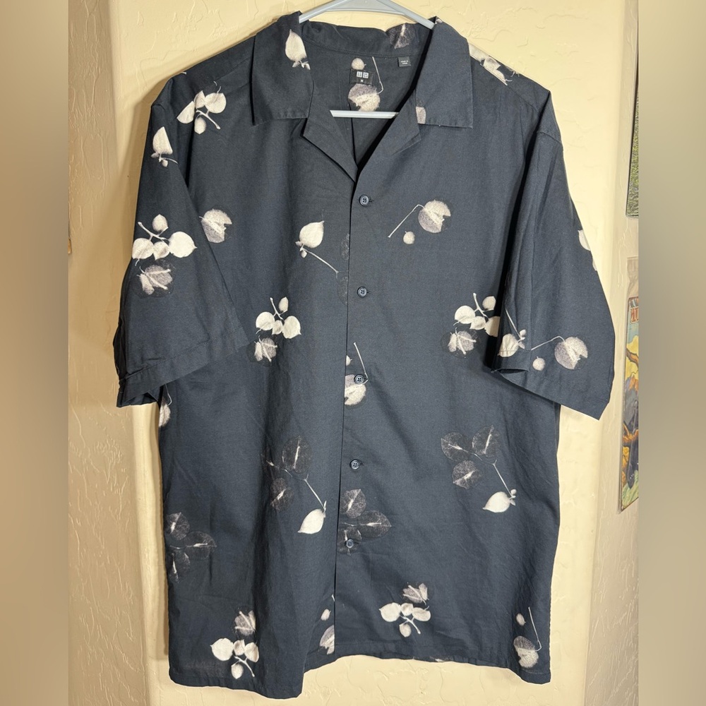 Uniqlo Modal Cotton Floral Print Short Sleeve Camp Collar Shirt M